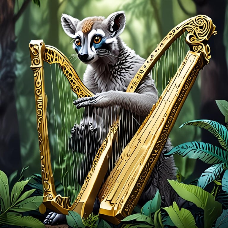 sloth playing harp