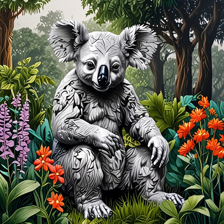black and white koala in forrest